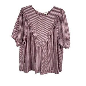 Terra & Sky 4X Top Pink Striped Ruffle Peasant Prairie Short Sleeve 100% Cotton